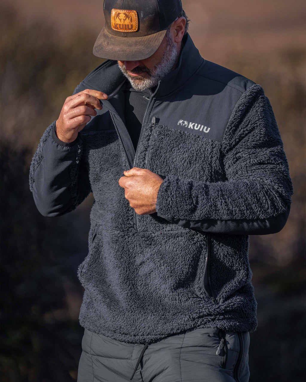 Sherpa Fleece Zip Pullover | Nightfall